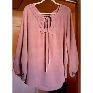 Dennis Basso Blouse XL Tunic Rose Pink Textured Woven  Tie at Neck Faded NWOT